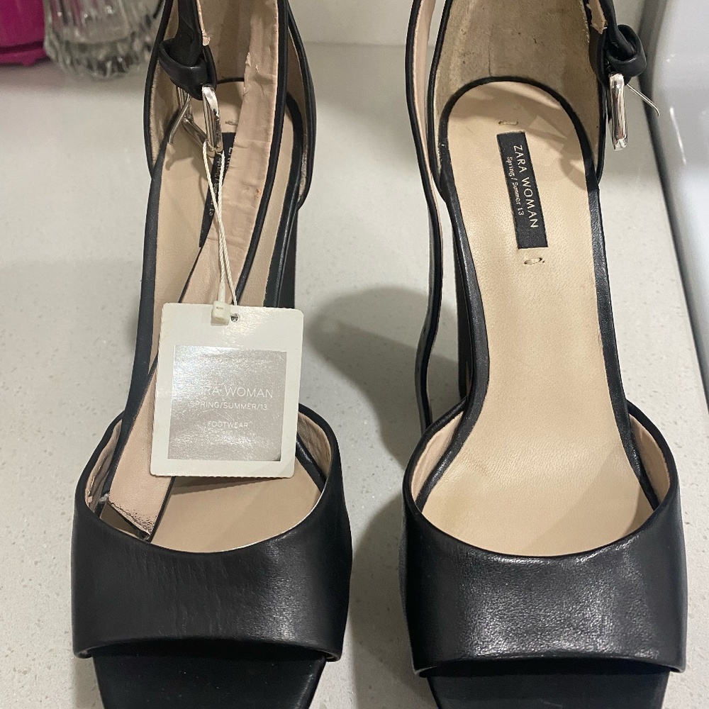 Black Open-Toe Block Heels